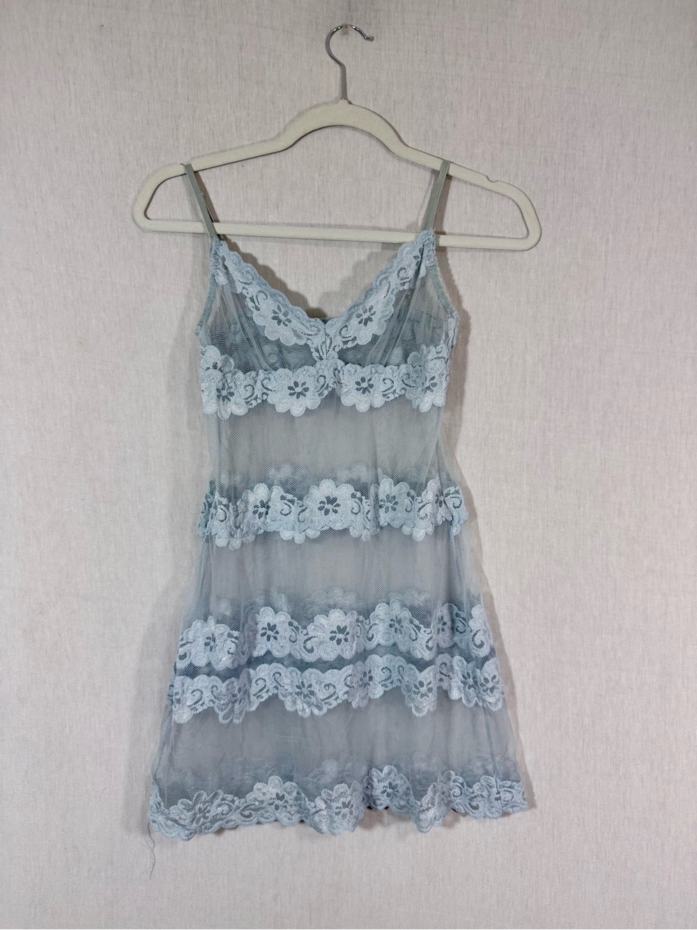 Sheer stretch Lace Chemise Slip - M - Light Blue